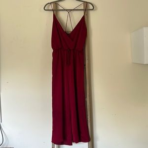 Red cinched waist jumpsuit